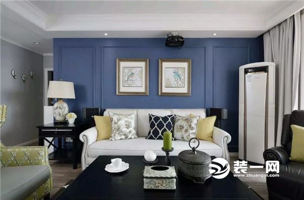 120平美式风格设计实景图欣赏 蓝色点缀房间灵